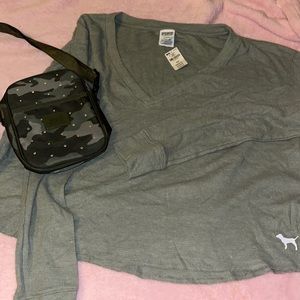 Both brand new camo crossbody and oversized medium thermal top